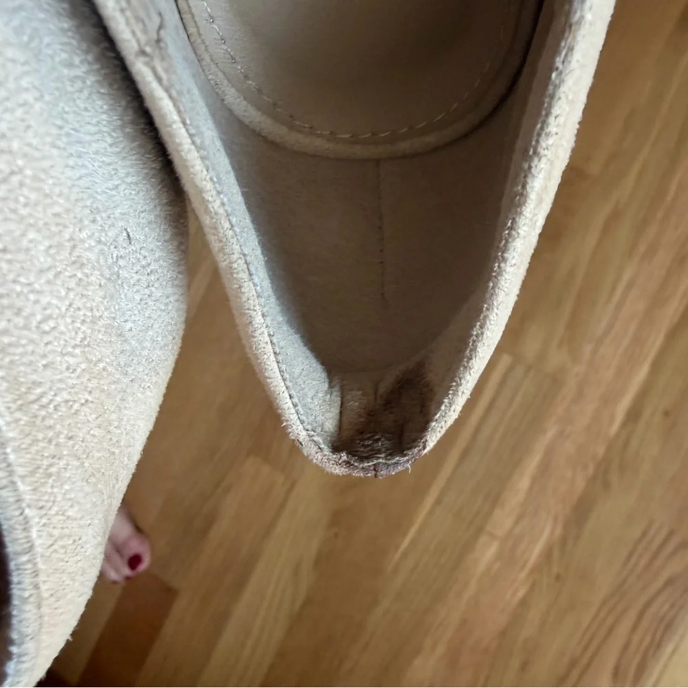 Oripalla Nude Suede Pointed Toe Stiletto Heels – Size 8.5